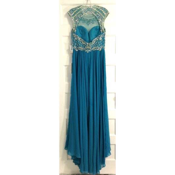Vtg Ball Gown Dress 8 Turquoise Beaded Sequin Maxi Regency Prom Formal Princess - Picture 8 of 16